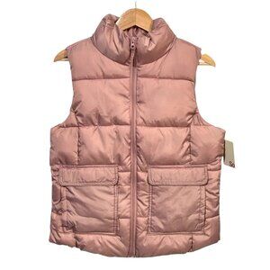 So Women's Full Zip Fashion Puffer Vest Rose Pink Size S-M Front Pockets Quilted